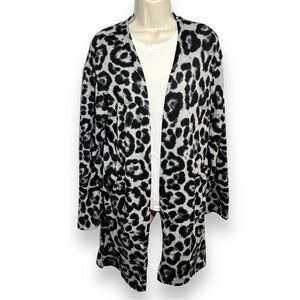 OUGES Women’s Open Front Cardigan Snow Leopard Size Medium